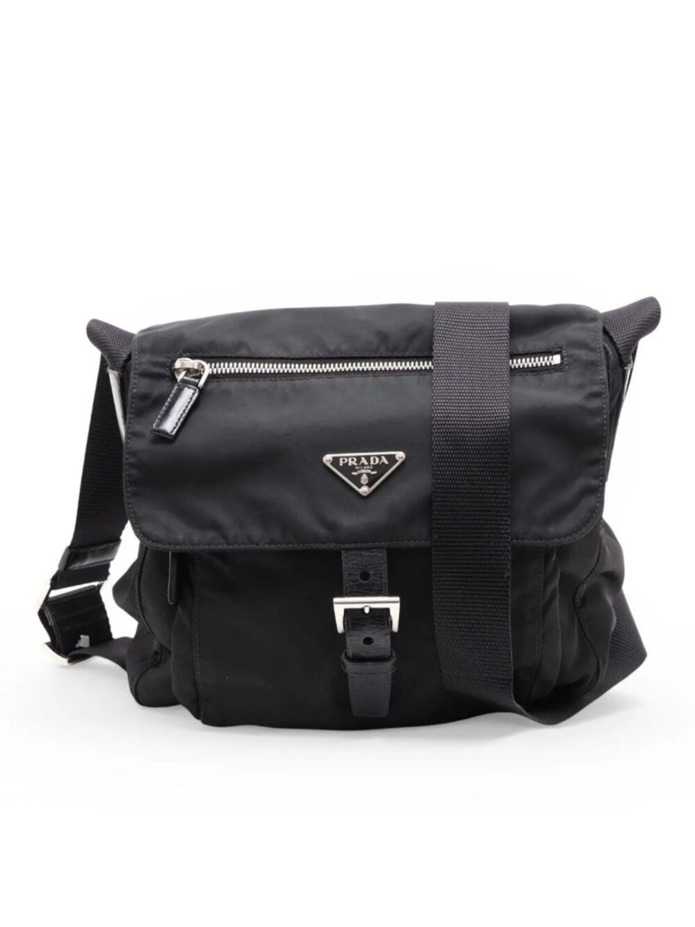 Prada Tessuto Nylon Triangle Logo Leather Shoulder Bag Crossbody Messenger